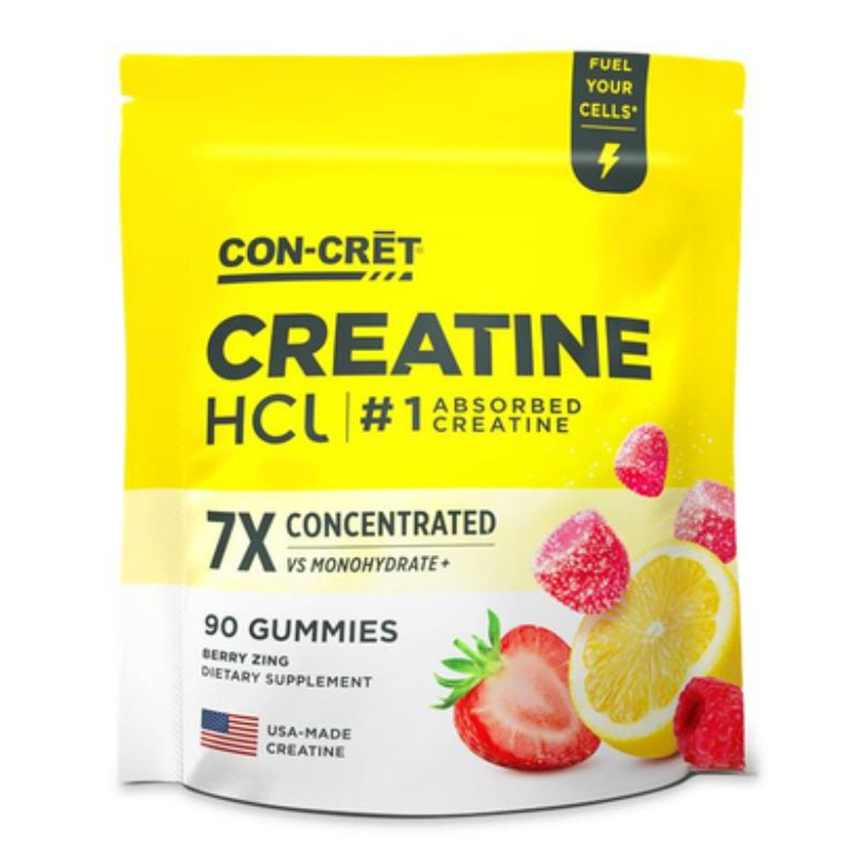 Buy CON-CRĒT Creatine Gummies - Concentrated Creatine HCl - 30 Servings - Supports Muscle Strength, Focus and Mood, Heart Health, Immune Support - Energy.