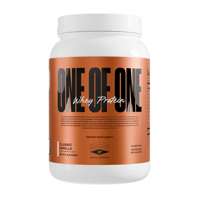 ONE OF ONE Whey Protein is packed with 25 grams of custom-formulated, high-quality protein to fuel lean muscle growth and speed up recovery.