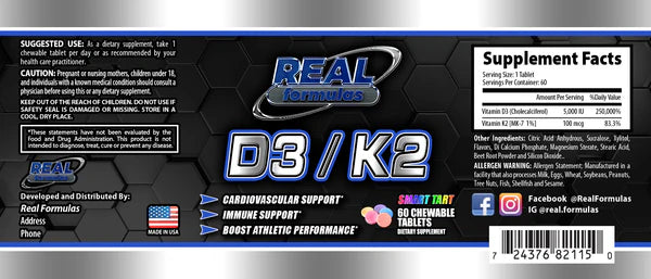 D3/K2 - D3 5,000 IU + K2 10,000 mcg Chewable Tablets