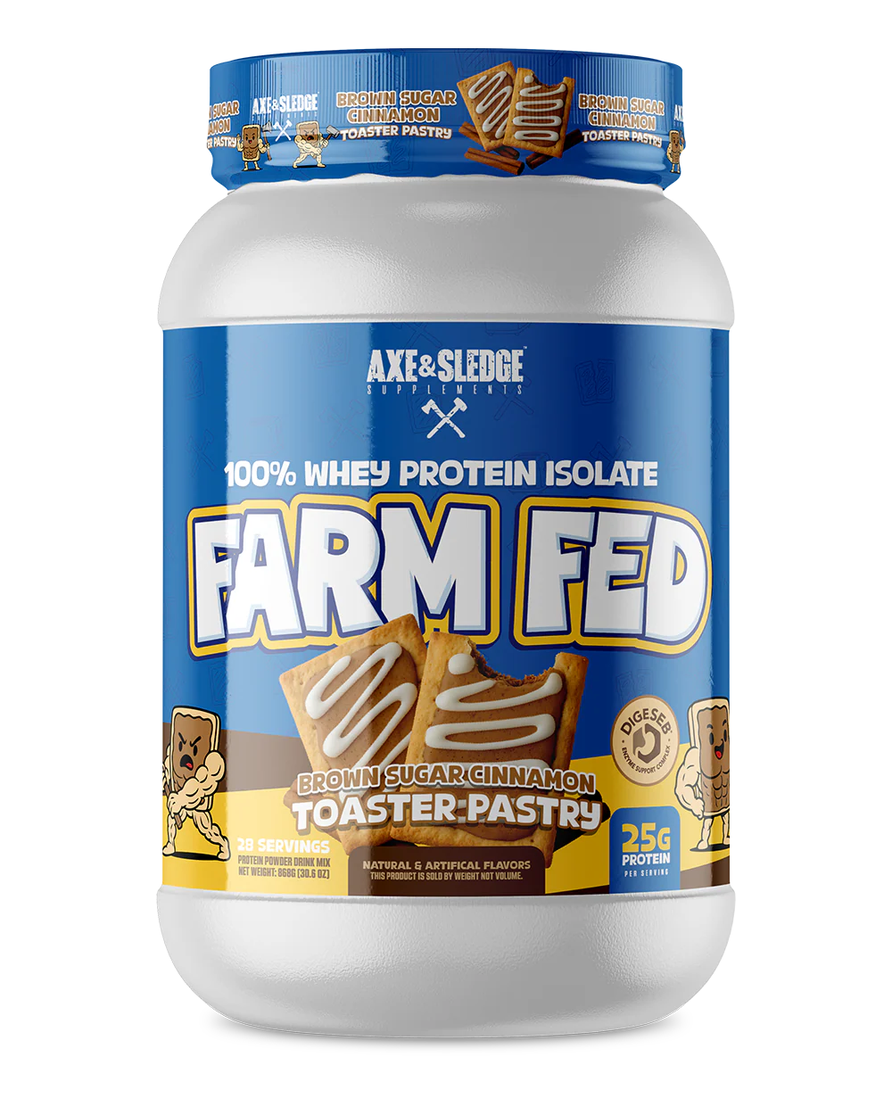 Farm Fed Brown Sugar Cinnamon Toaster Pastry protein powder front package showing nutrition facts and flavor