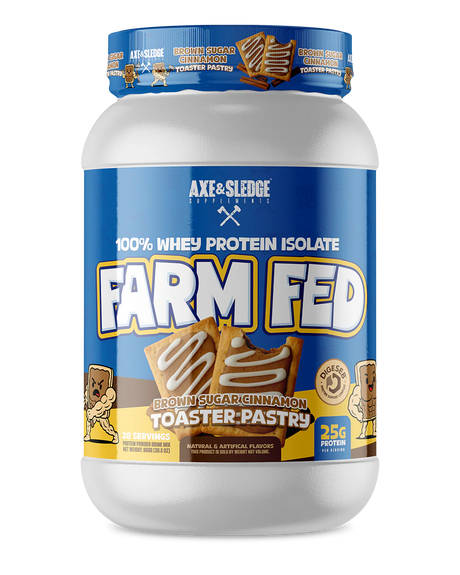 Farm Fed Brown Sugar Cinnamon Toaster Pastry protein powder front package showing nutrition facts and flavor