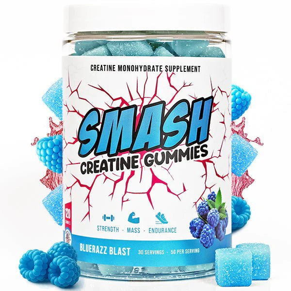 Smash creatine gummies bluerazz blast flavor jar - third party lab tested creatine supplements for energy focus and muscle building performance