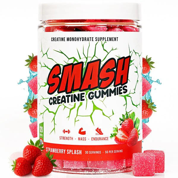 Smash creatine gummies strawberry flavor jar - premium lab tested creatine monohydrate supplements for workout endurance and recovery