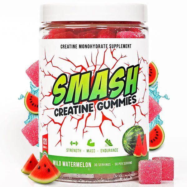 Smash creatine gummies watermelon flavor jar - high quality lab tested creatine supplements for strength training and athletic performance enhancement