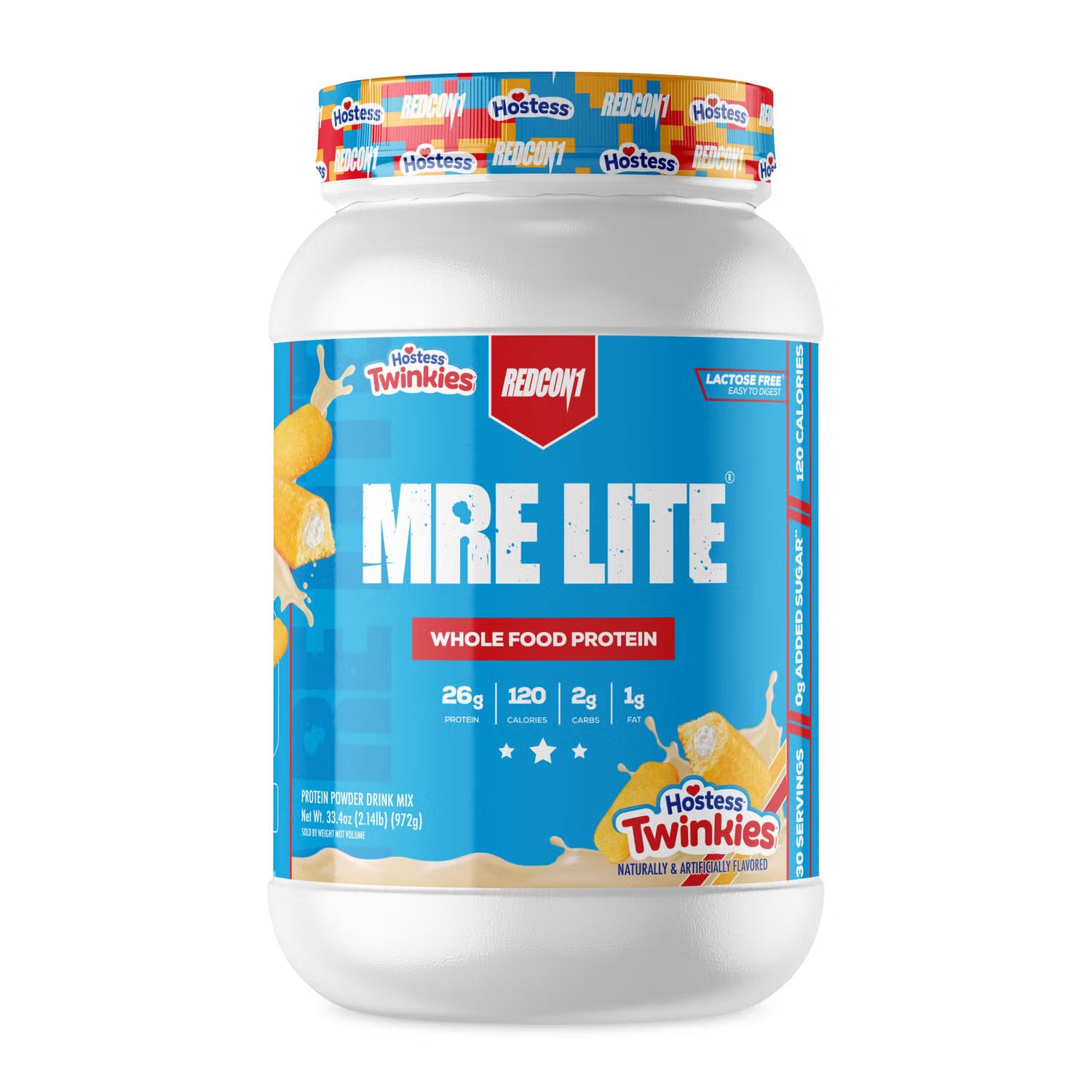 Redcon1 MRE Lite Hostess Twinkies flavor whole food protein powder with 24g protein and no whey formula for easy digestion.