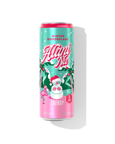 Alani Nu Winter Wonderland limited edition energy drink can with 200mg caffeine and zero sugar for seasonal fitness fuel