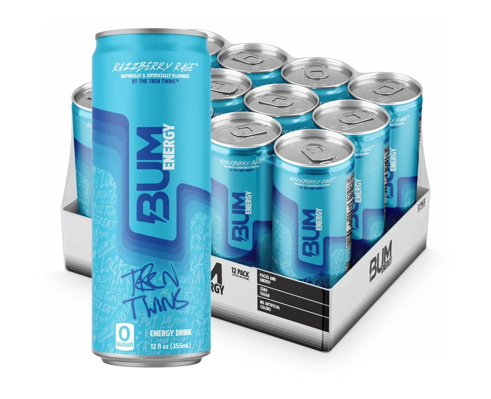 Raw Bum Energy Drinks Limited Edition Razzberry Rage Tren Twins - 12 pack