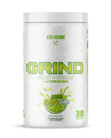 Axe & Sledge The Grind BCAA EAA hydration supplement front container in Electric Lime flavor showing bright green citrus-themed label design