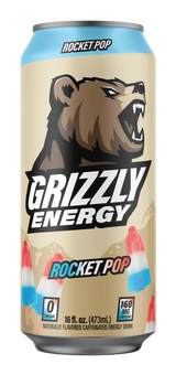 Grizzly Energy drink rocket pop flavor can - premium energy beverage with crisp clean finish and no artificial colors or flavors