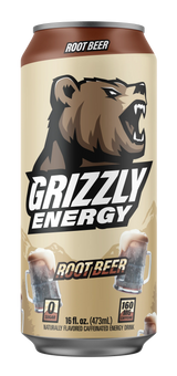 Grizzly Energy drink root beer flavor can - premium natural energy beverage with no artificial colors flavors and clean finish taste