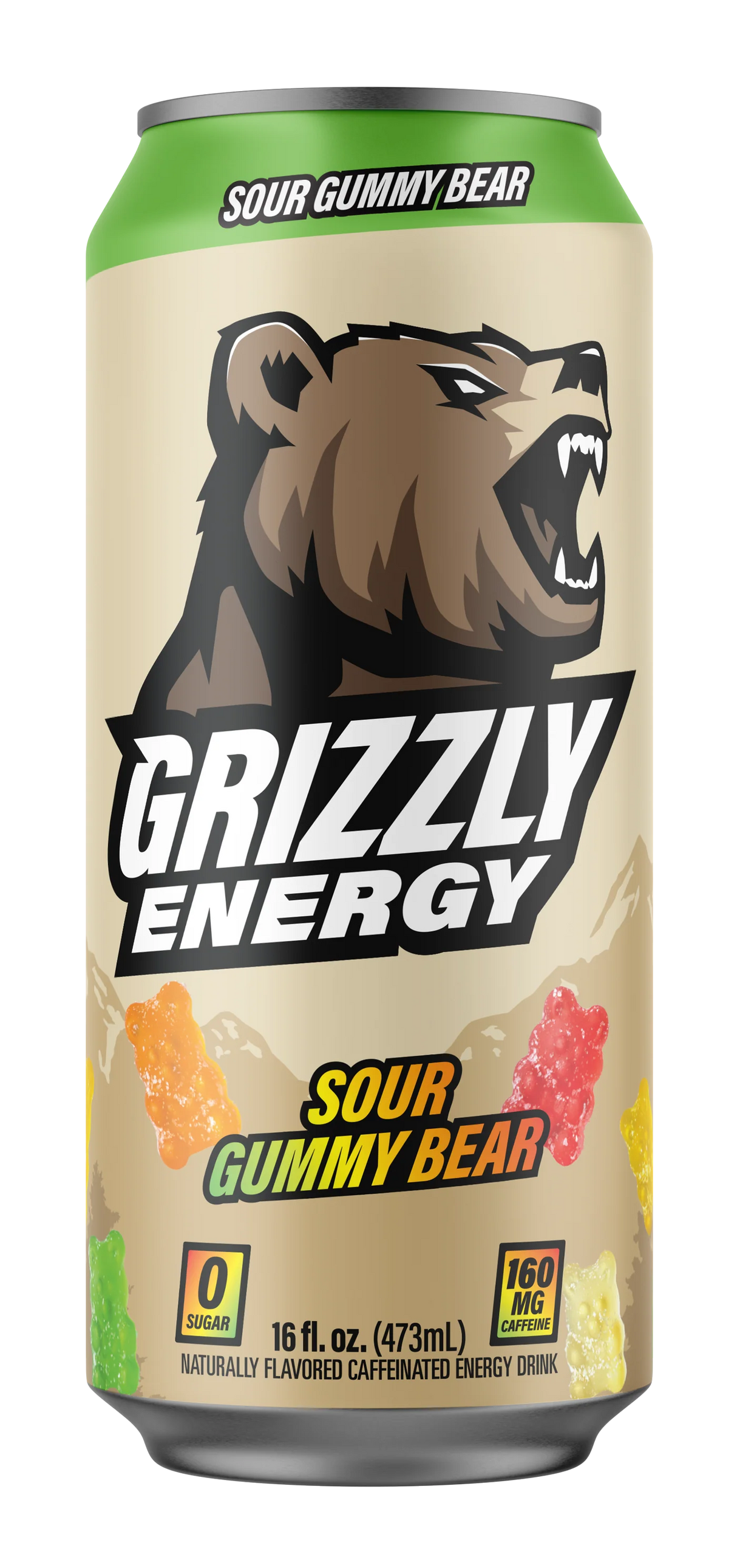 Grizzly Energy drink sour gummy bear flavor can - natural energy beverage with authentic taste and no artificial aftertaste