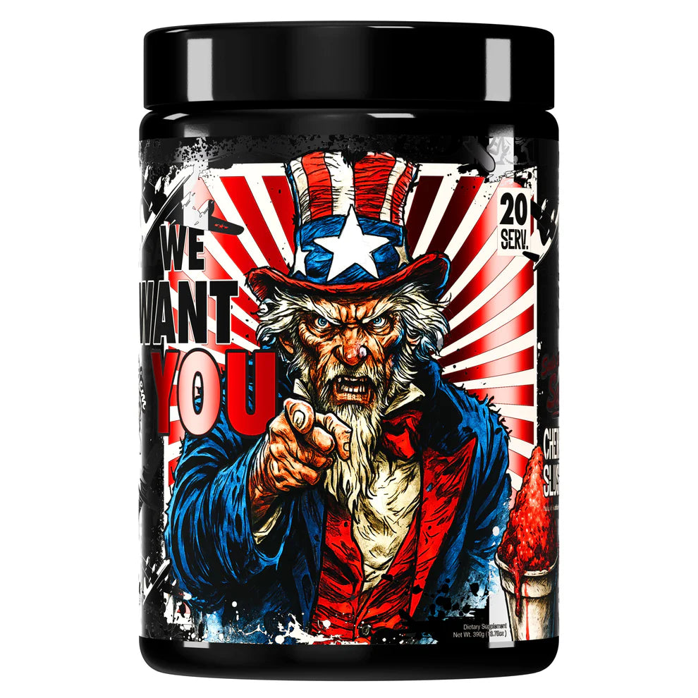  Souls 4 Sale Cherry Slushy pre-workout container on a gym bench, ready for an intense workout.