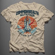 Beige t-shirt with 'Commonwealth Nutrition' graphic design on a gray background
